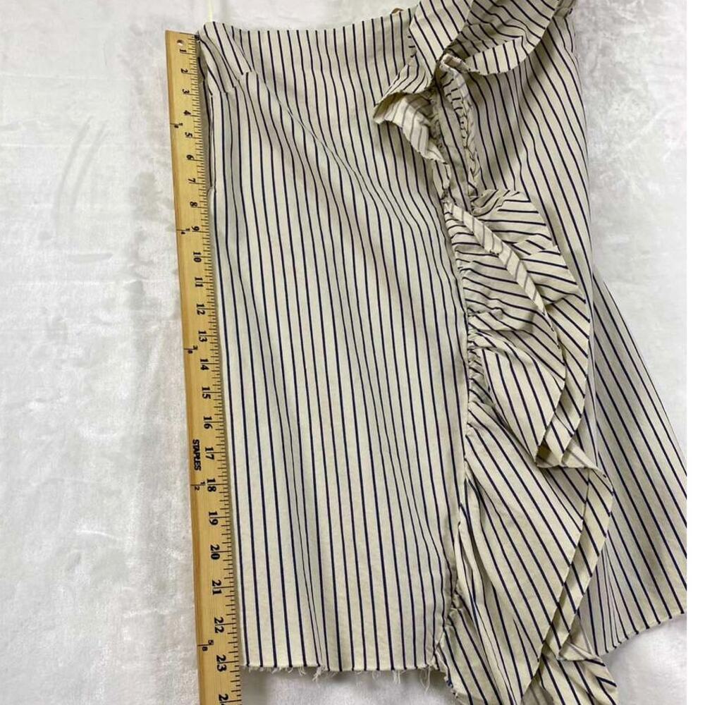 ZARA Denim Dress One Shoulder Ruffle Striped Ivory Blue Bodycon Sz M - Picture 8 of 8